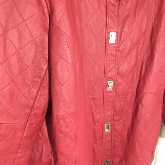 sz 1x red  leather jacket by Dialogue chest 48" chest lined - Picture 2 of 4